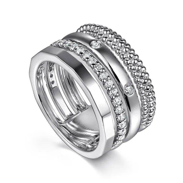 Sterling Silver Bujukan White Sapphire Easy Stackable Ring by Gabriel