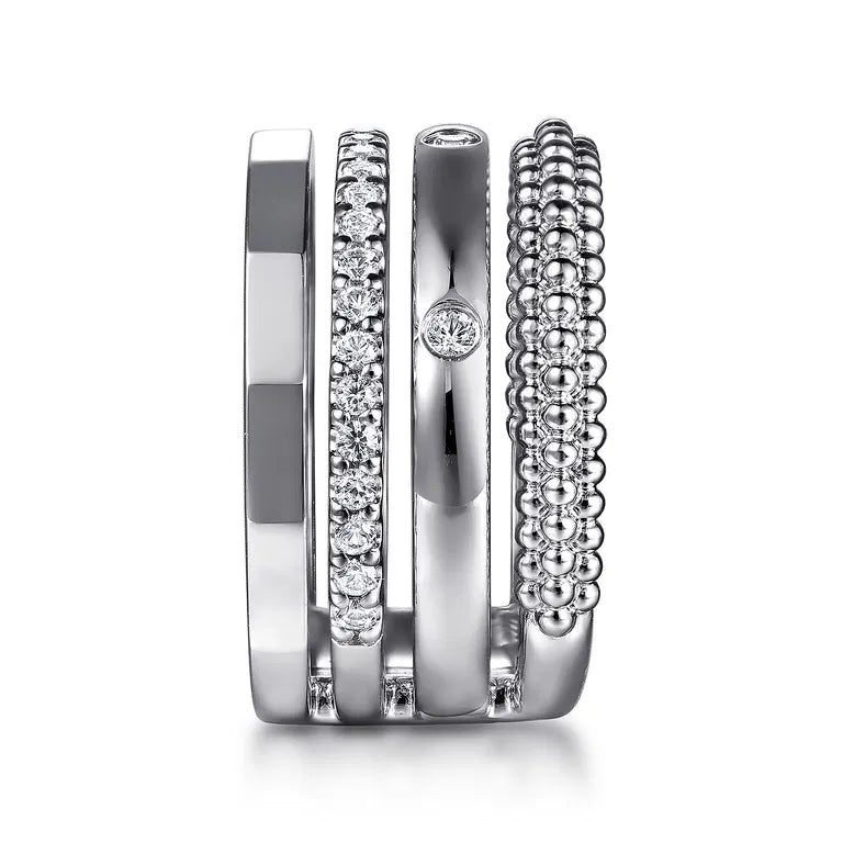 Sterling Silver Bujukan White Sapphire Easy Stackable Ring by Gabriel
