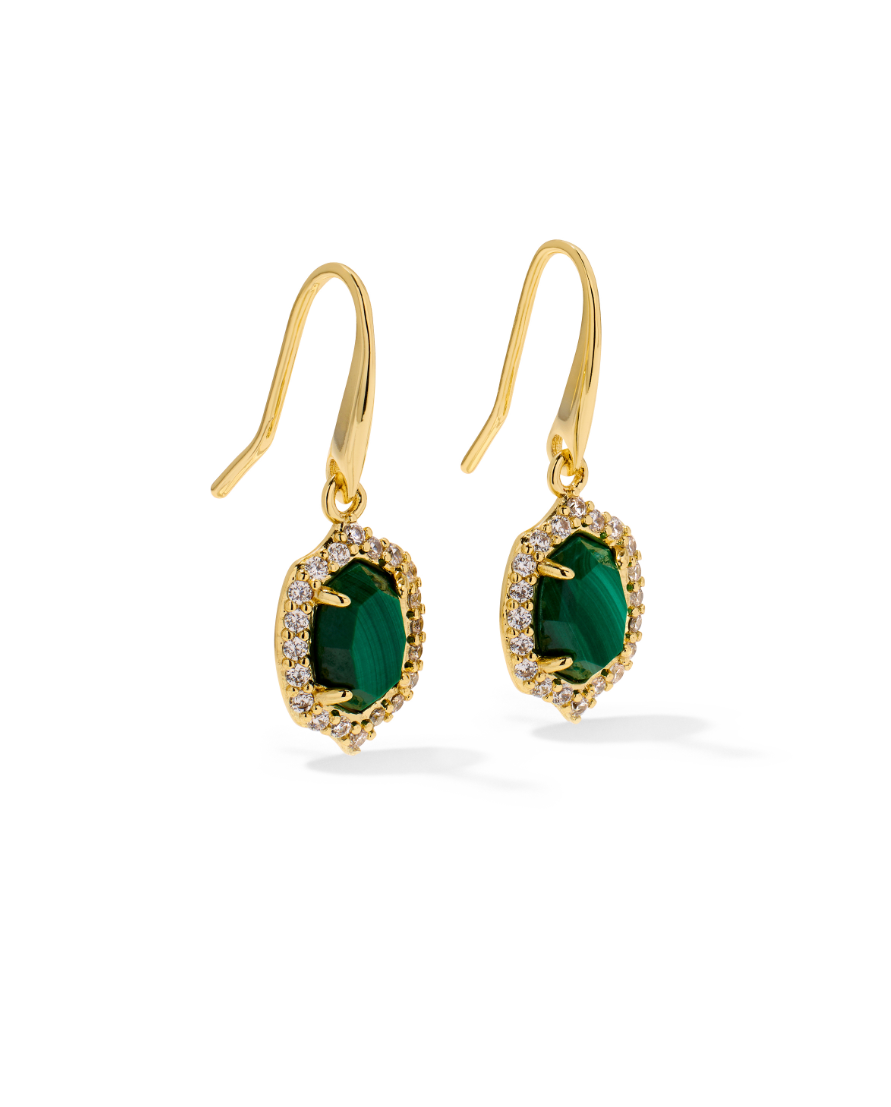 Gold Plated Daphne Crystal Frame Drop Earring in Green Malachite by Kendra Scott