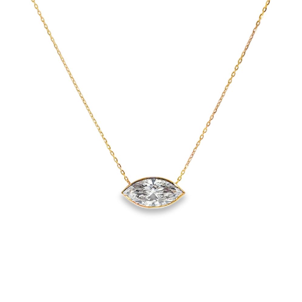 14K Yellow Gold East-West Bezel Set Lab Marquise Diamond Pendant Necklace Main image
