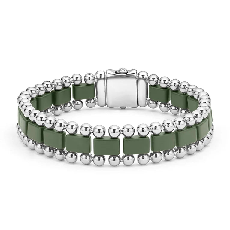 Stainless Steel & Matte Hunter Green Ceramic Link Bracelet by LAGOS