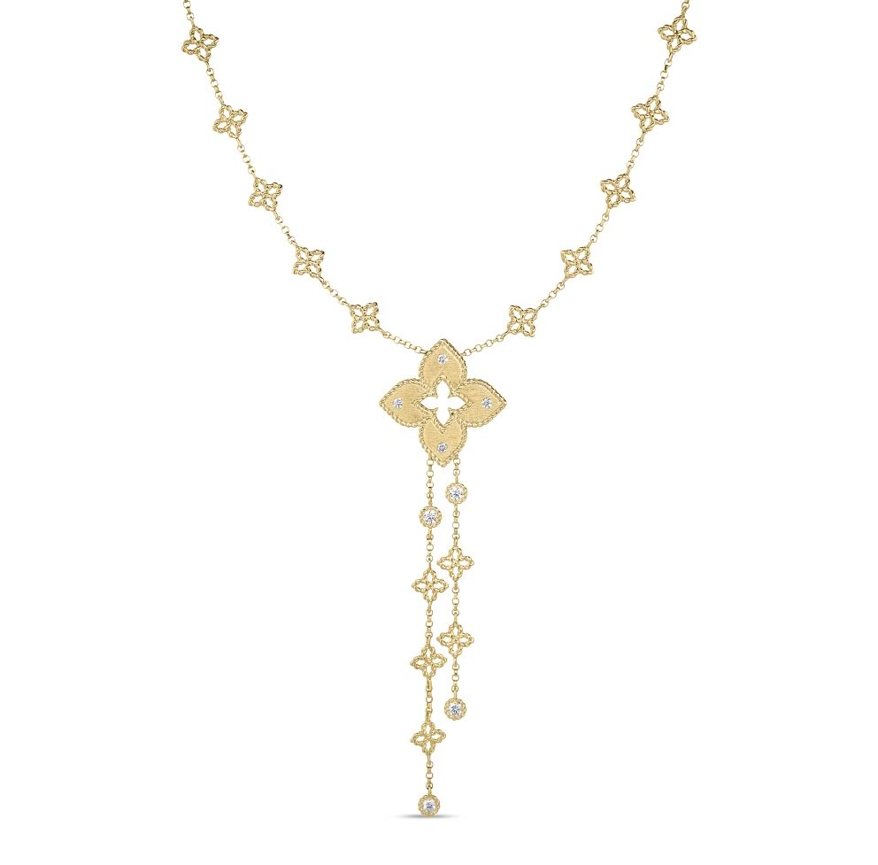 18K Yellow Gold Diamond Venetian Princess Flower Lariat Necklace by Roberto Coin Main image