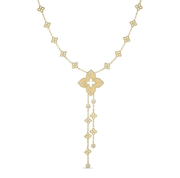 18K Yellow Gold Diamond Venetian Princess Flower Lariat Necklace by Roberto Coin