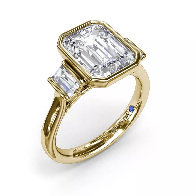 14K YG Emerald Diamond Baguette Three Stone Semi Mount by Fana Main image
