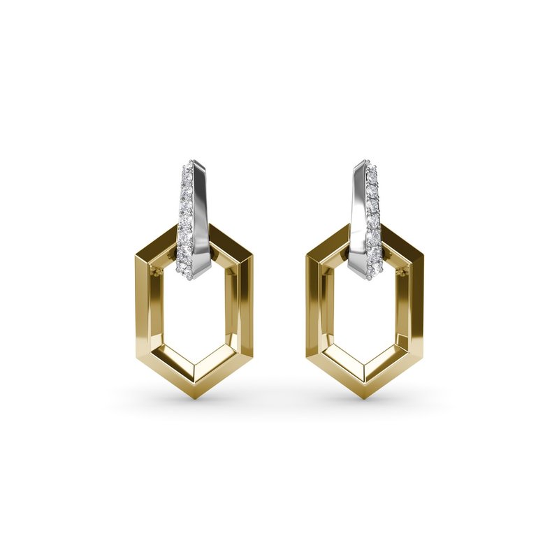 18K Two-Tone Lynq Hexagonal Diamond Drop Earrings by Fana