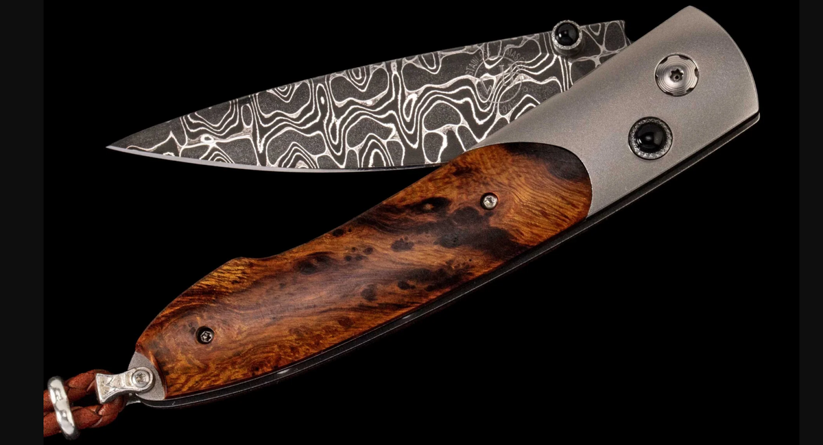 B10 Rockledge Titanium, Inlaid Desert Ironwood, & Damascus Steel Knife by William Henry Main image