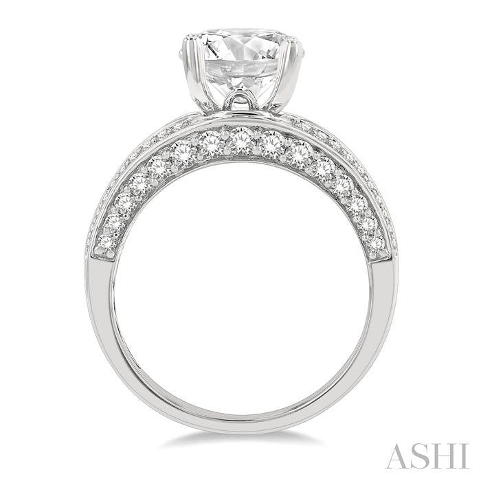 14K WG 1 1/5cttw Diamond Round & Baguette Semi-Mount for Round