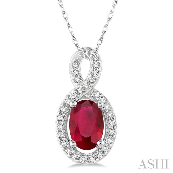 10K WG 6x4mm Oval Sapphire and Diamond Pendant