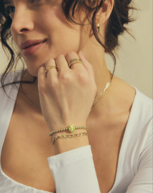 Gold Plated Softball Stretch Bracelet in Chartreuse Magnesite by Kendra Scott Secondary image
