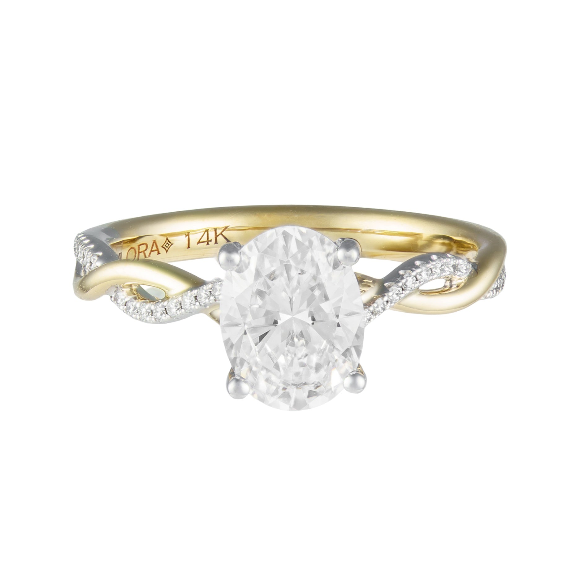 14K Two-Tone Oval Half Pave Half Polished Diamond Semi-Mount by Vlora Main image