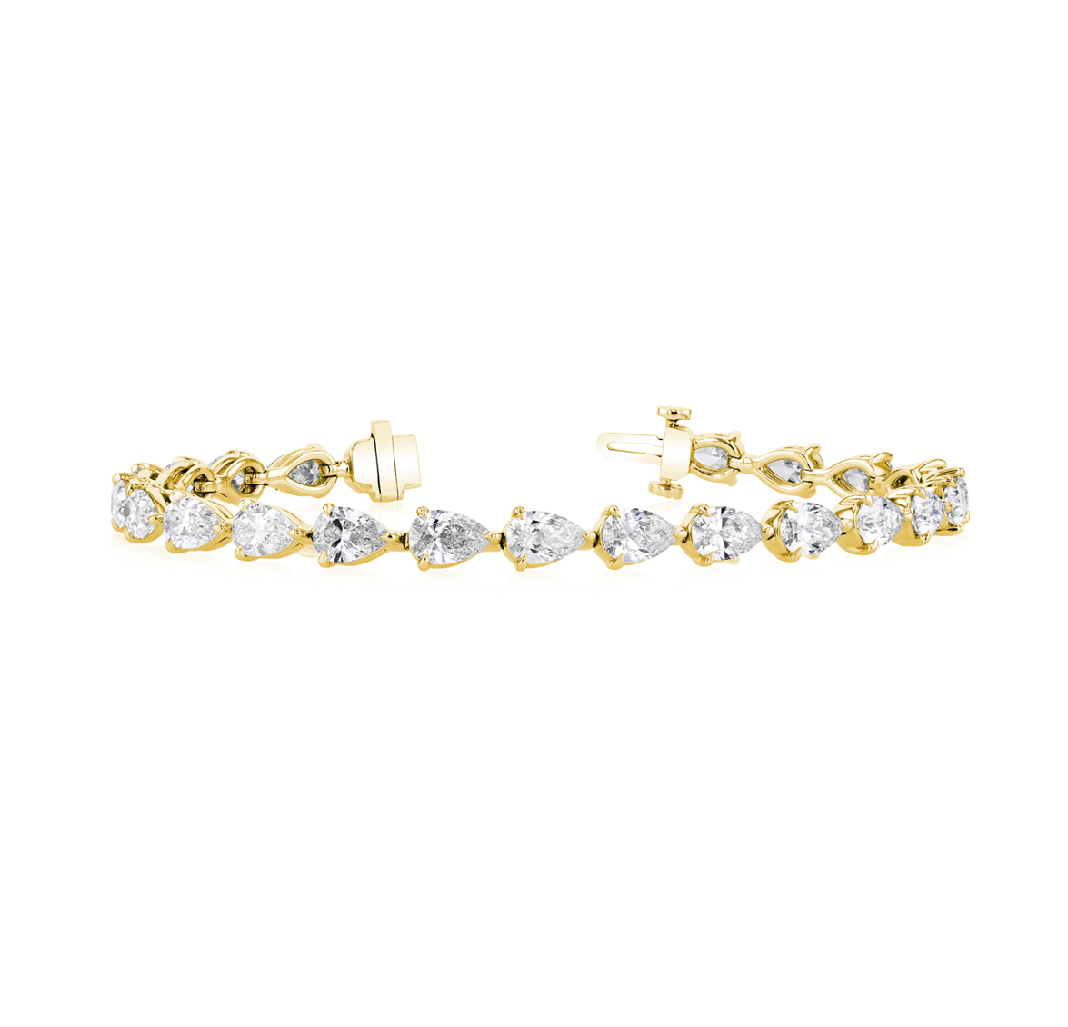 18K Yellow Gold East-West Pear Diamond Tennis Bracelet by Joshua J Main image