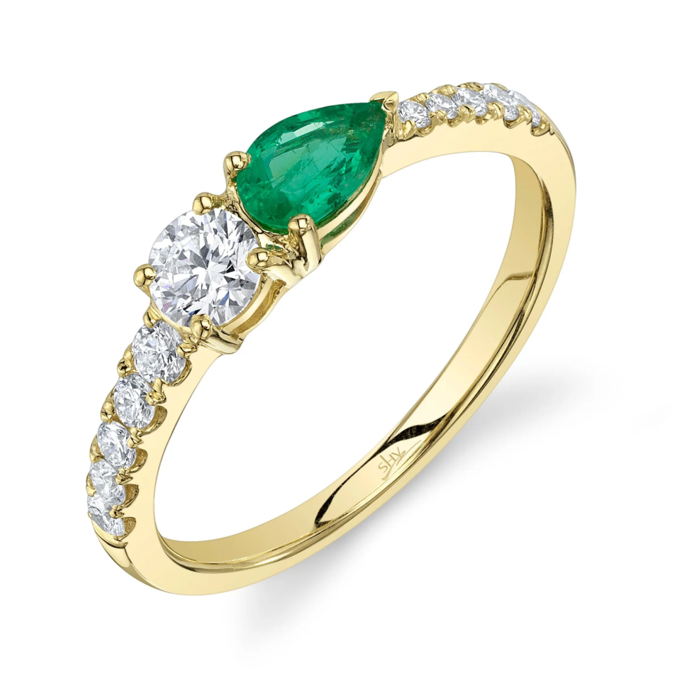 14K Yellow Gold Diamond & Emerald Toi et Moi Ring by Shy Creation