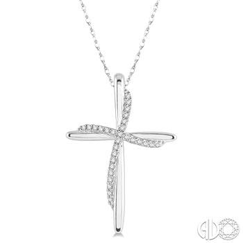 10K WG 1/10cttw Diamond & Polished Double Layered Cross Pendant Necklace Main image