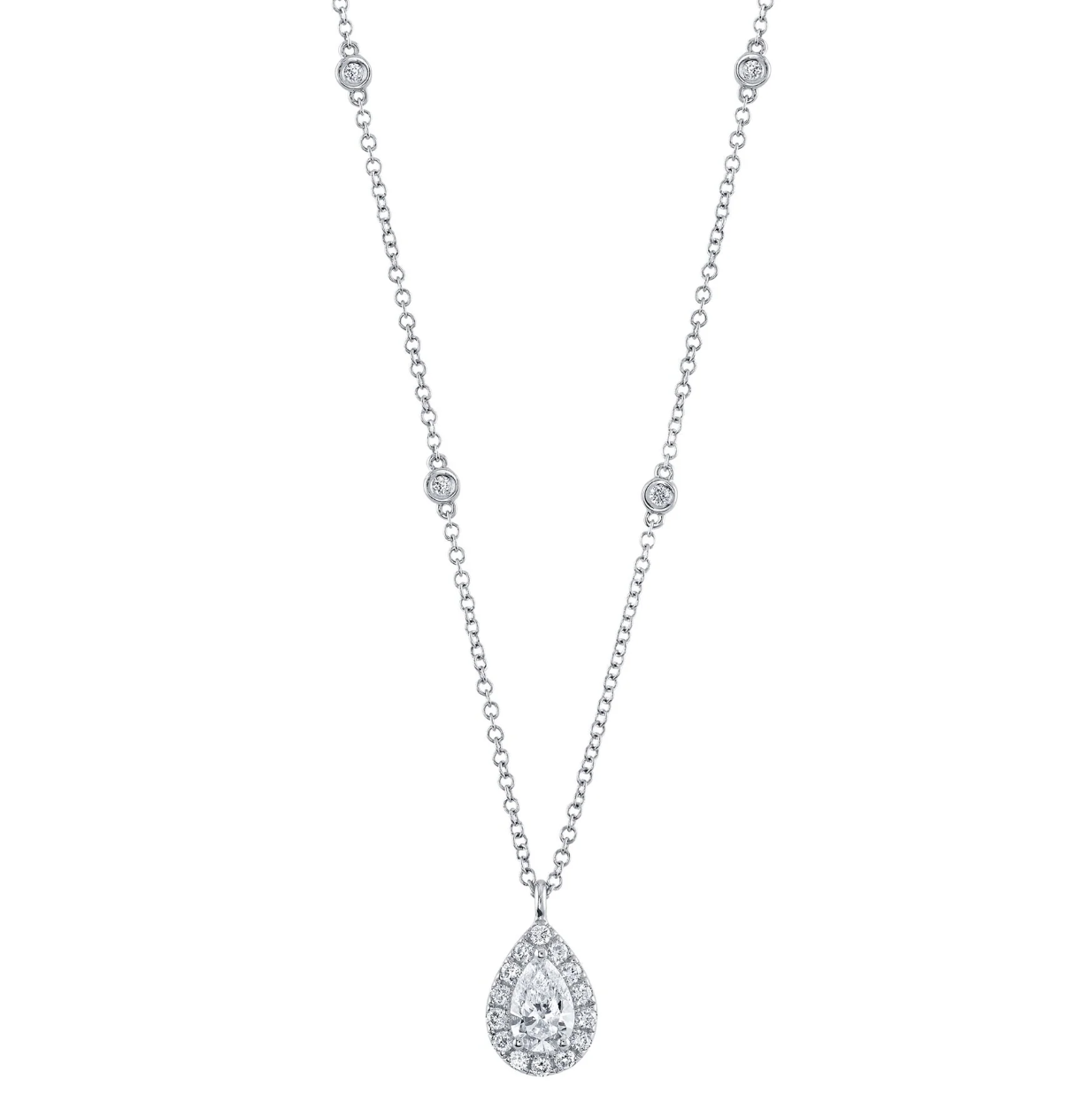 14K WG 2/5ct Diamond Pear & Diamond Halo Pendant Necklace by Shy Creation Main image
