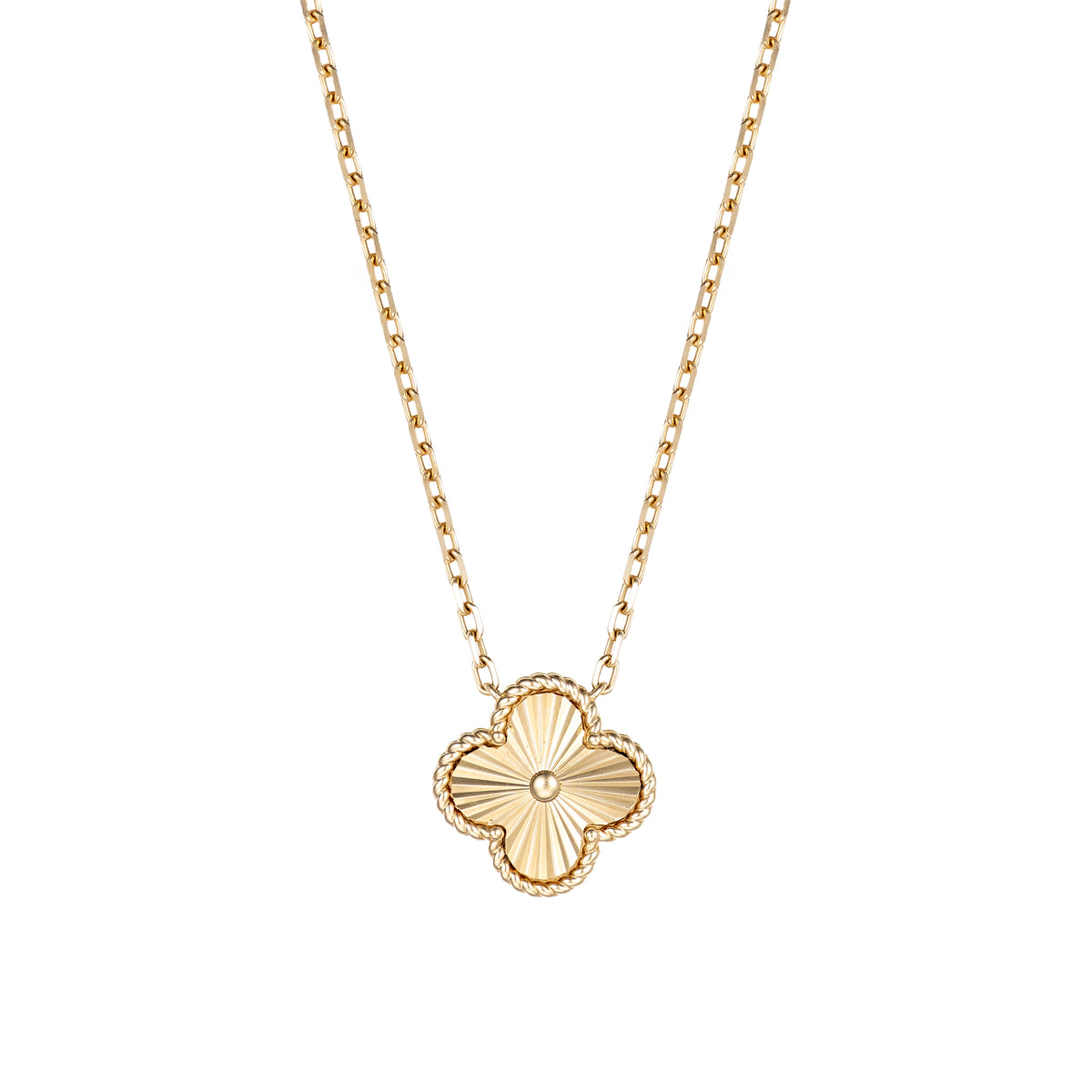 14K Yellow Gold Double Sided Gold & MOP Clover Pendant Necklace