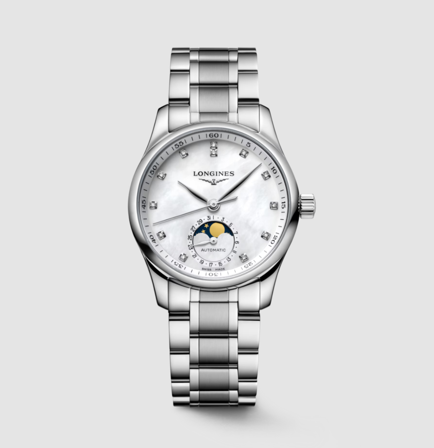 Longines Master Moonphase 34mm Watch with Mother of Pearl Dial & Diamond Markers Main image