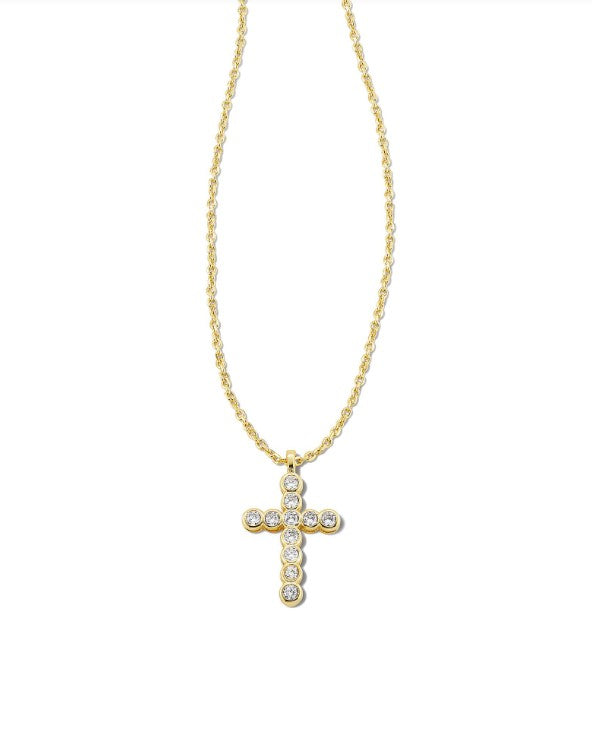 Cross Crystal Pendant Necklace in Gold Metal & White Crystal by Kendra Scott (Plated Over Brass) Main image