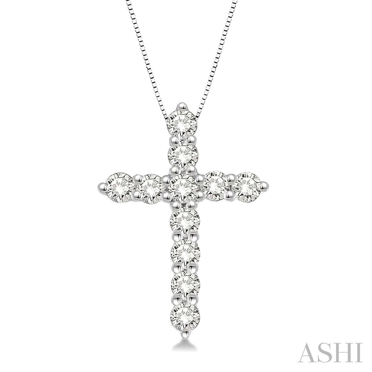 14K WG 1/2cttw Diamond Prong Set Cross Pendant Necklace Main image