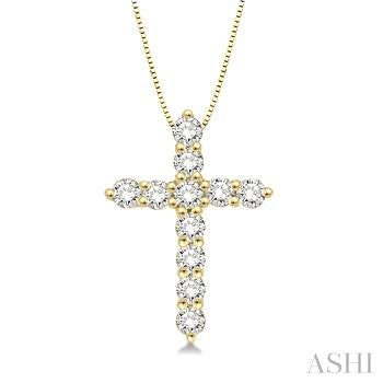 14K YG 1/4CTTW DIAMOND CROSS PENDANT ON 18" BOX CHAIN Main image