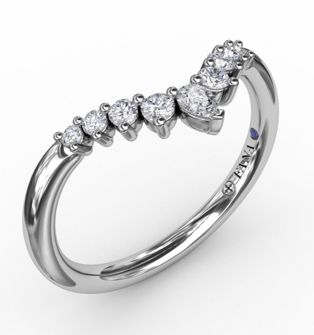 14K WG Prong Set Diamond Chevron Band by Fana