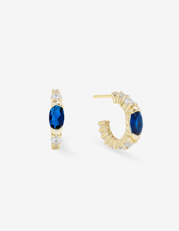 18K Gold Plated She's so Extra Huggies in Sapphire CZ by Melinda Maria