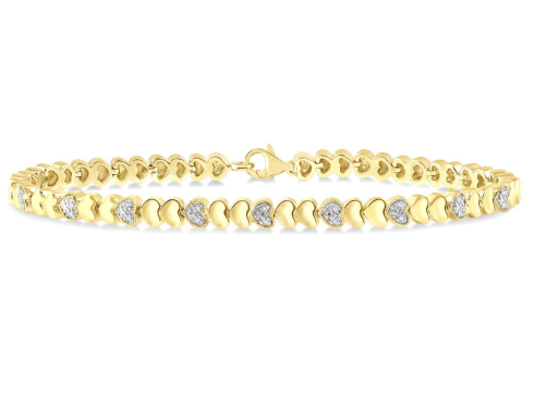 Sterling Silver Gold Vermeil 1/6cttw Diamond Puffed Heart Tennis Bracelet Main image