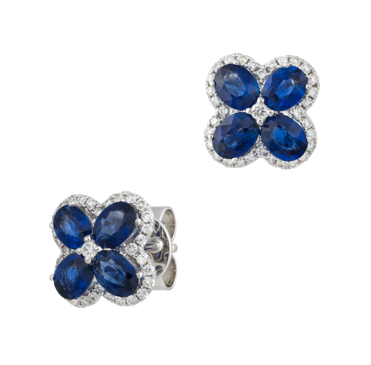 18K White Gold Sapphire & Diamond Cluster Studs Main image
