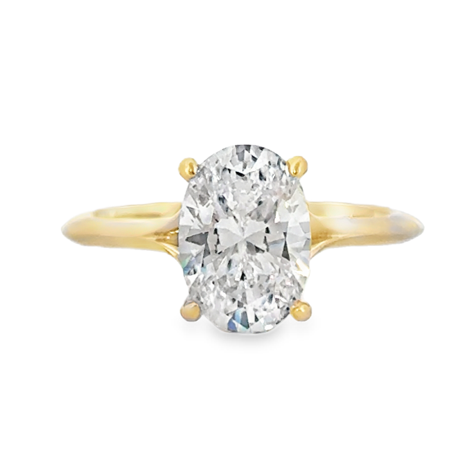14K Yellow Gold Oval Split Shank Solitaire Semi-Mount with Hidden Halo