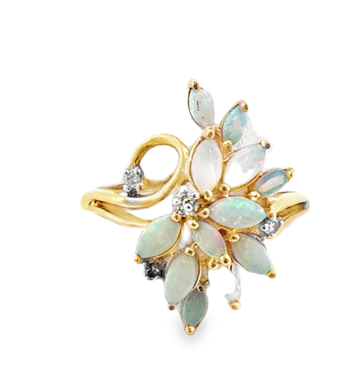 14K Yellow Gold Marquise Opal Cluster Cocktail Ring Main image