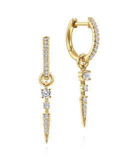 14K Yellow Gold Diamond Huggie Earrings with Spike Drops by Gabriel