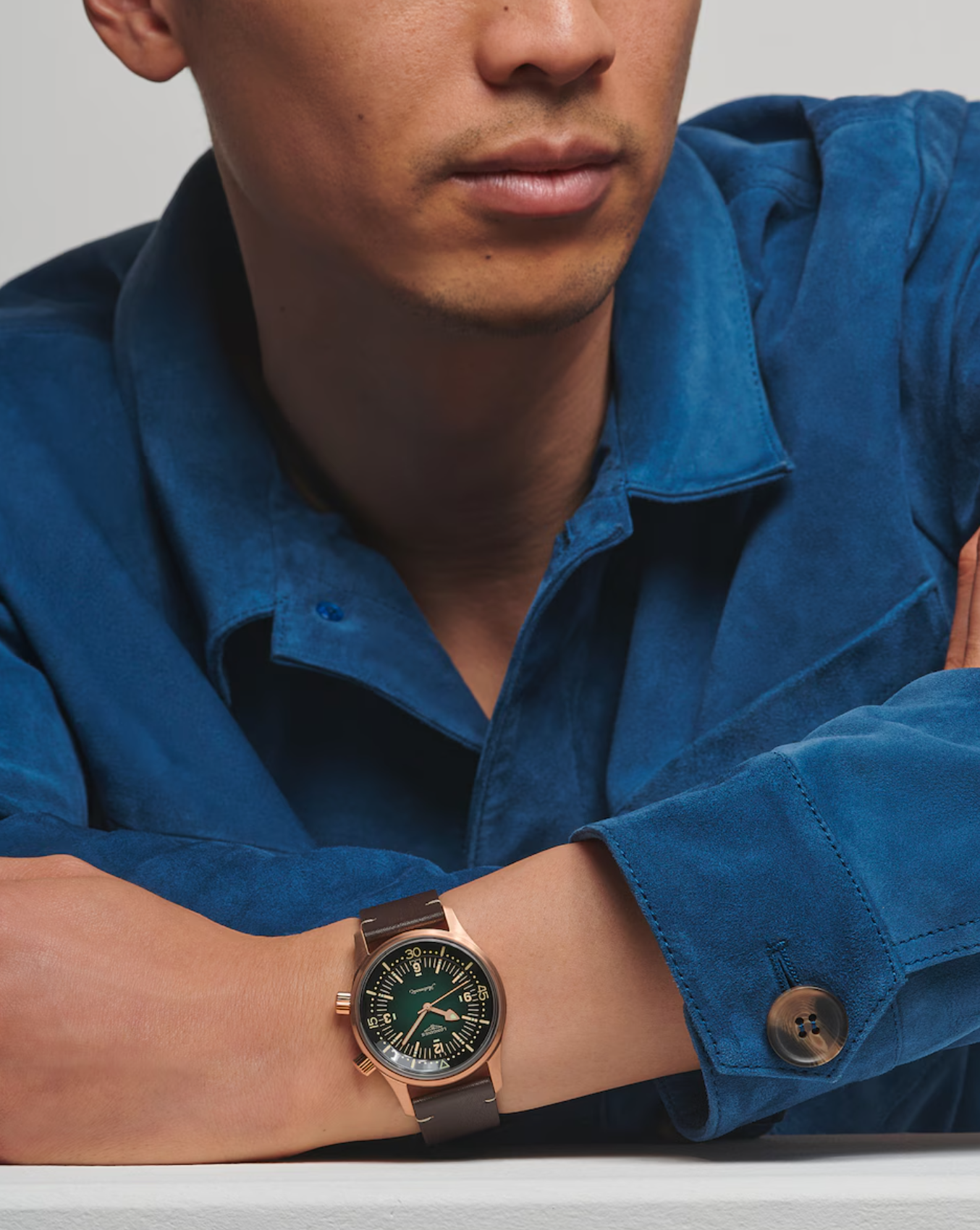 Longines Legend Diver Bronze & Titanium 42mm Watch with Green Dial & Leather Strap