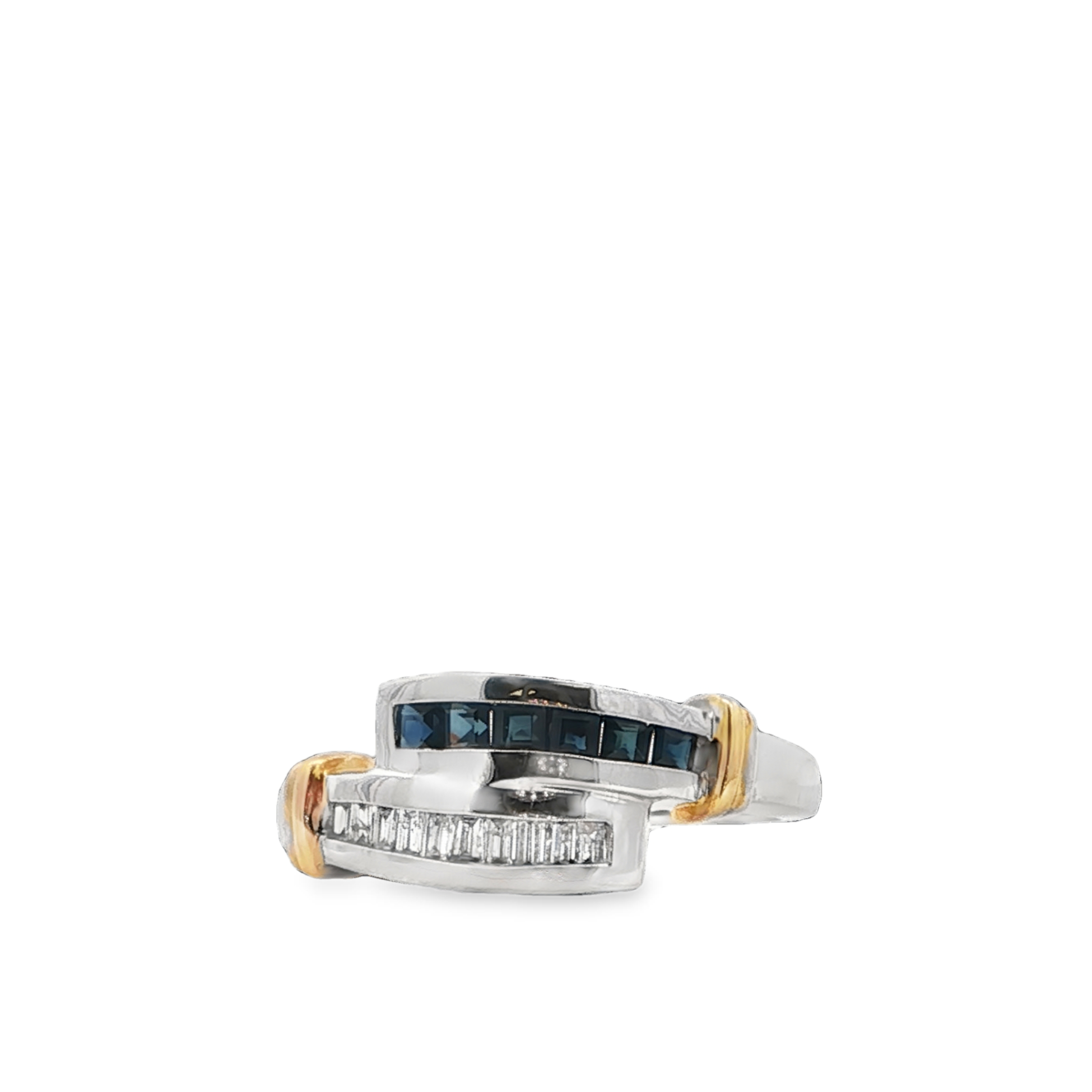 10K Two-Tone Sapphire & Diamond  Bypass Ring *Estate Item Sold as is, Final Sale*