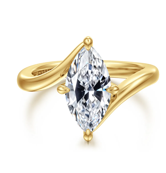 14K YG "Rosette" Compass Prong Bypass Marquise Diamond Semi-Mount by Gabriel NY Main image