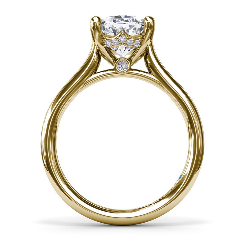 14K YG Oval Diamond Scalloped Hidden Halo Semi-Mount by FANA