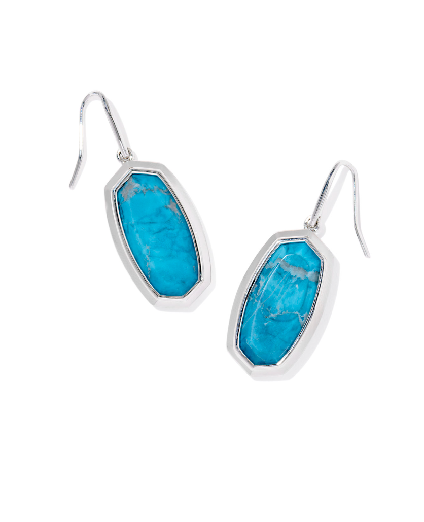 Rhodium Plated Dani Bezel Drop Earrings in Variegated Indigo Magnesite by Kendra Scott