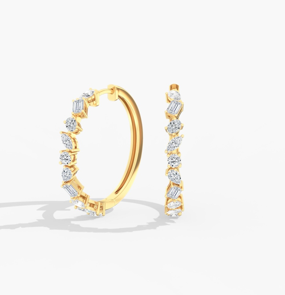 14K Yellow Gold Classic Multi Shape Lab Diamond Hoops by Everlee Main image