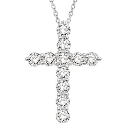 14K WG 1 1/2cttw Diamond Cross Pendant Necklace Main image