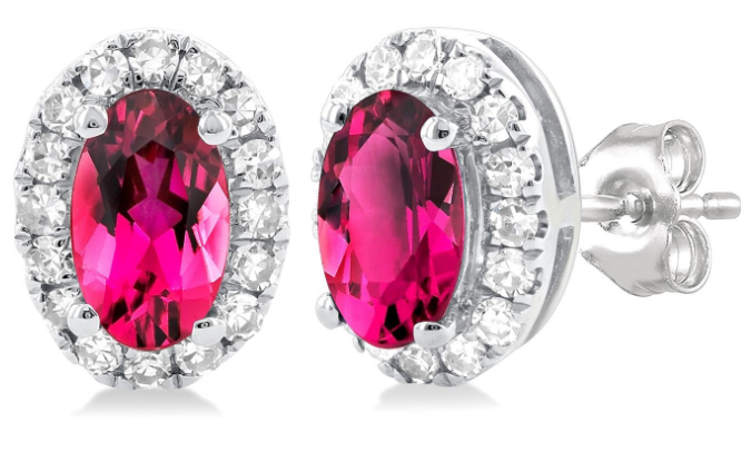 10K WG 5x3 Oval Pink Tourmaline .13cttw Dia Halo Studs Main image