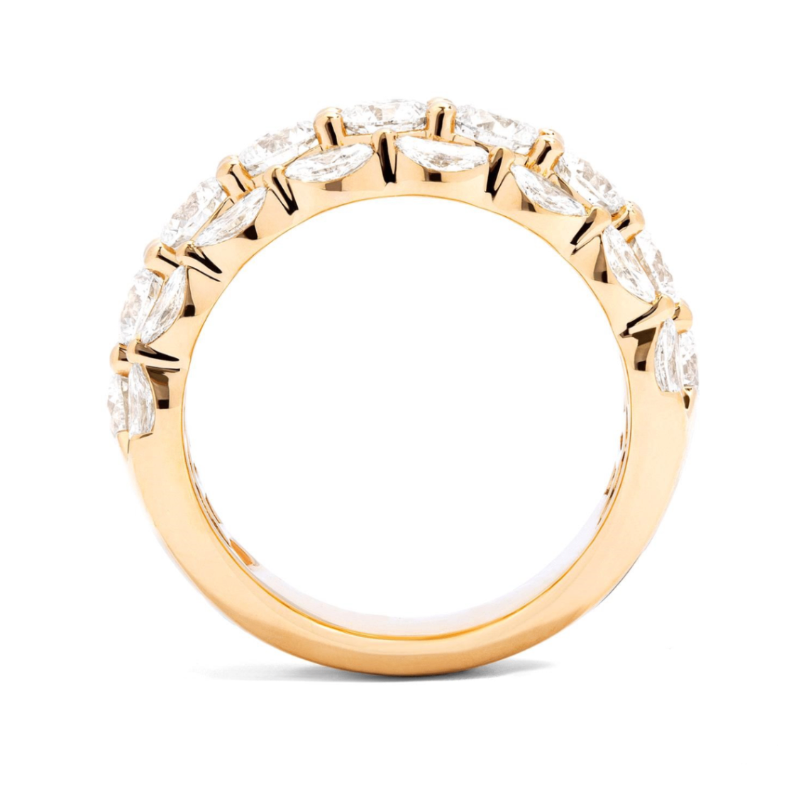 18K Yellow Gold Duchess Round & Marquise Diamond Three Row Band