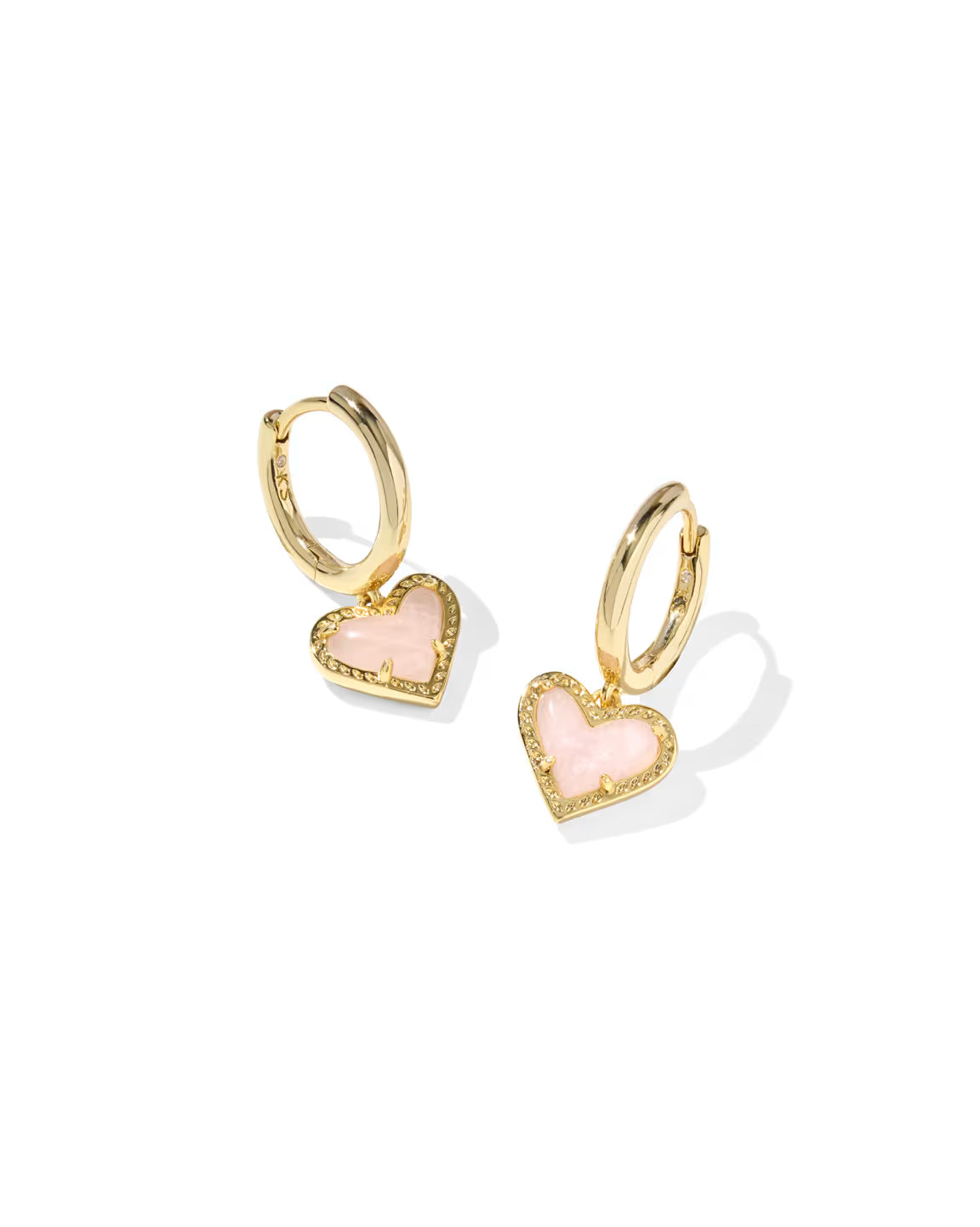 Ari Heart Gold Plated Huggie Earrings in Rose Quartz by Kendra Scott Main image