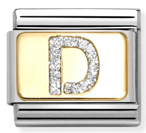 Stainless Steel & 18K Yellow Gold Glitter Letter D Initial Charm