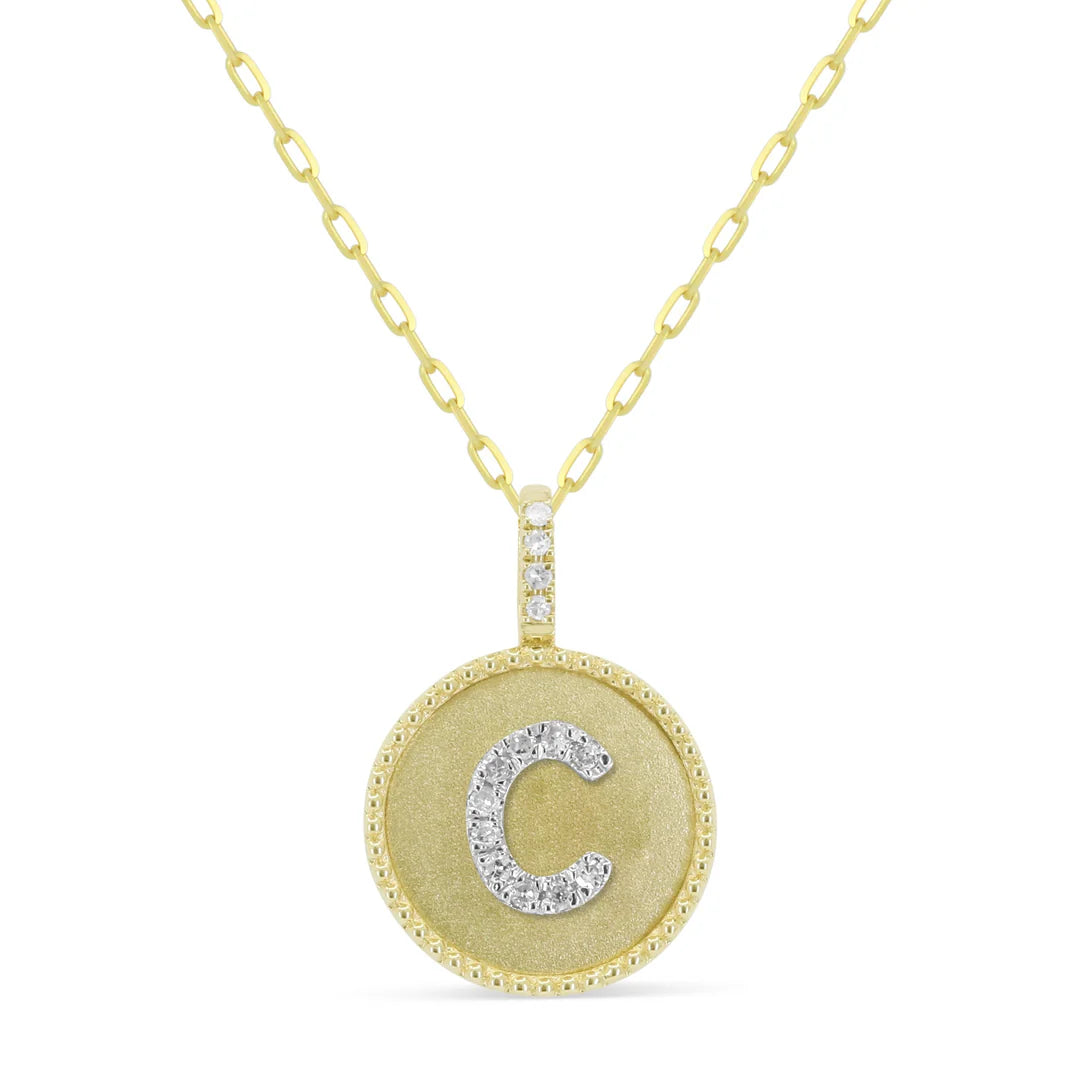 14K YG Diamond Initial "C" Matte Disc Pendant Necklace Main image