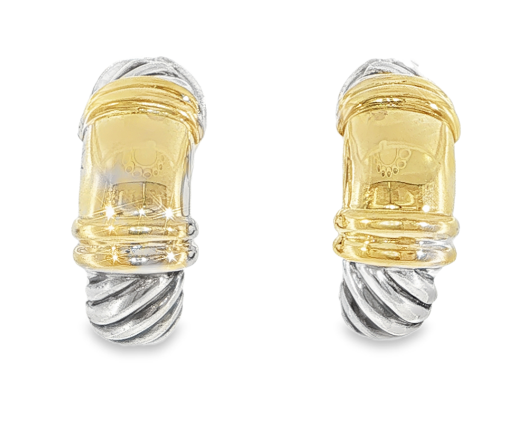 Sterling Silver & 18K Yellow Gold David Yurman Rope Earrings *Estate Item Sold as is, Final Sale*