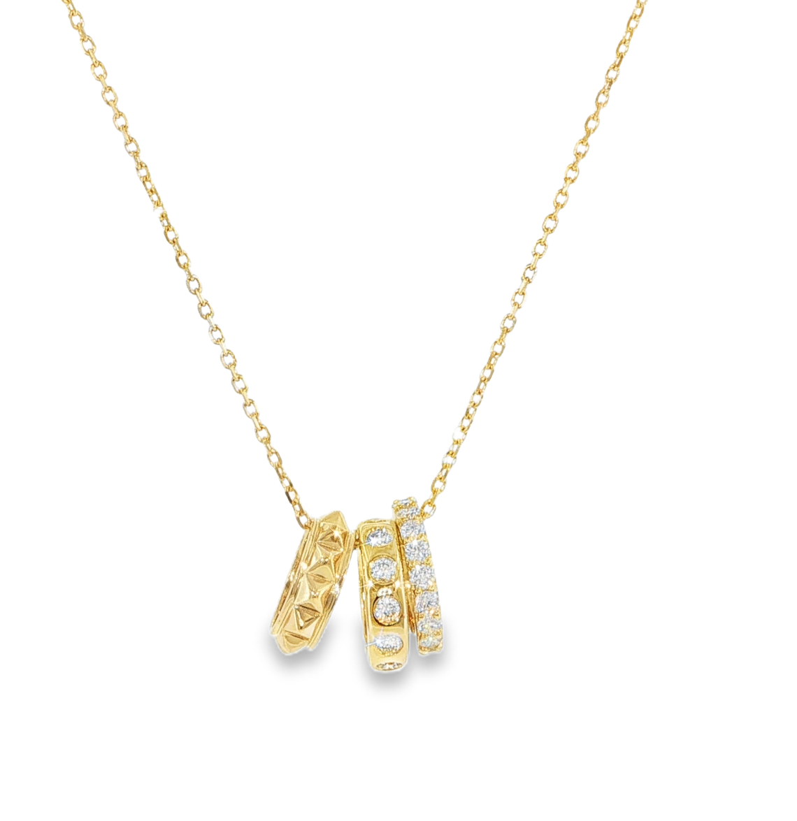 18K Yellow Gold Triple Diamond Rondelle Charm Necklace