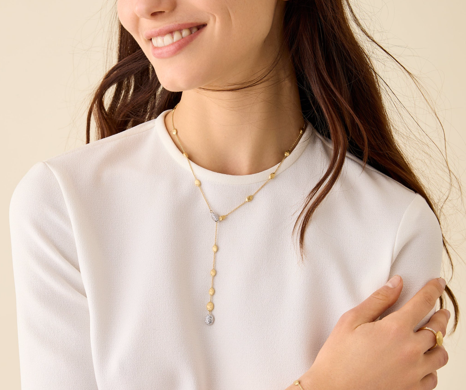 18K YG Siviglia Lariat Necklace with Diamond Accents by Marco Bicego