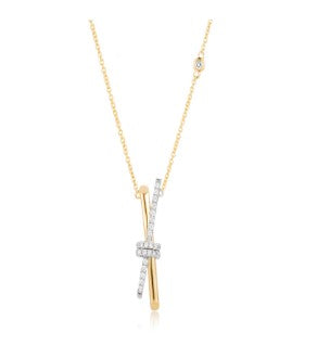14K Two-Tone Diamond Bar Knot Pendant Necklace