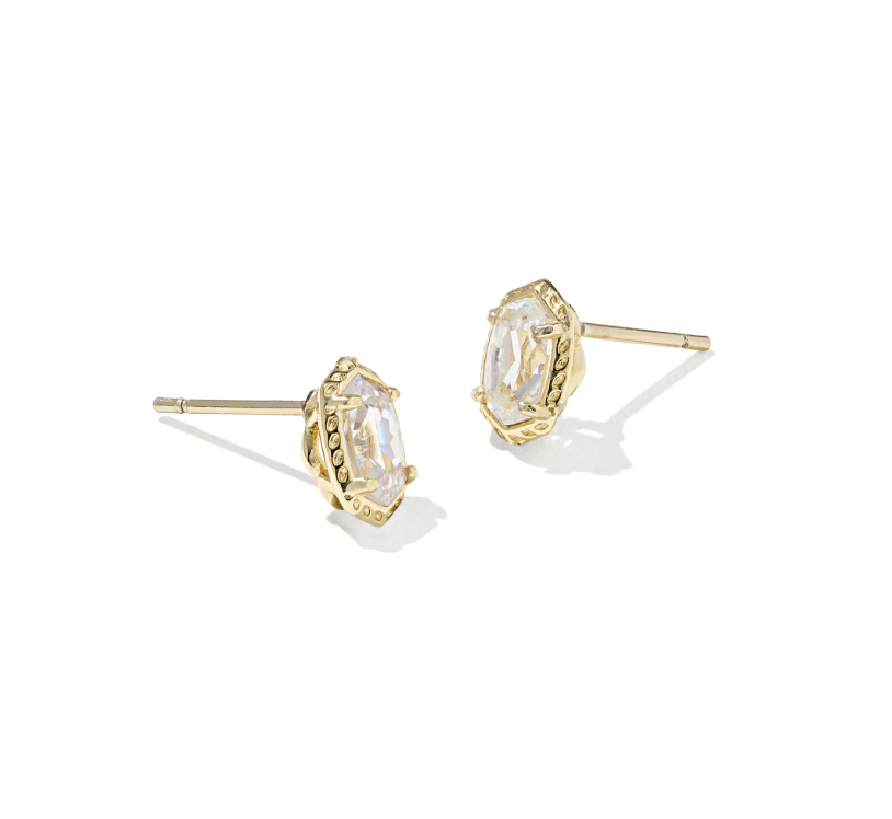 Gold Plated Mini Ellie Luxe Stud Earrings in White CZ by Kendra Scott Main image