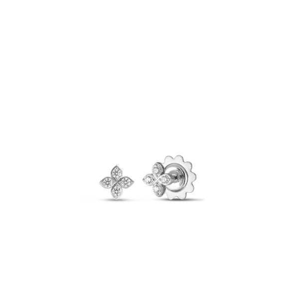 18K WHITE GOLD LOVE IN VERONA SMALL PAVE DIAMOND FLOWER STUD EARRINGS BY ROBERTO COIN Main image