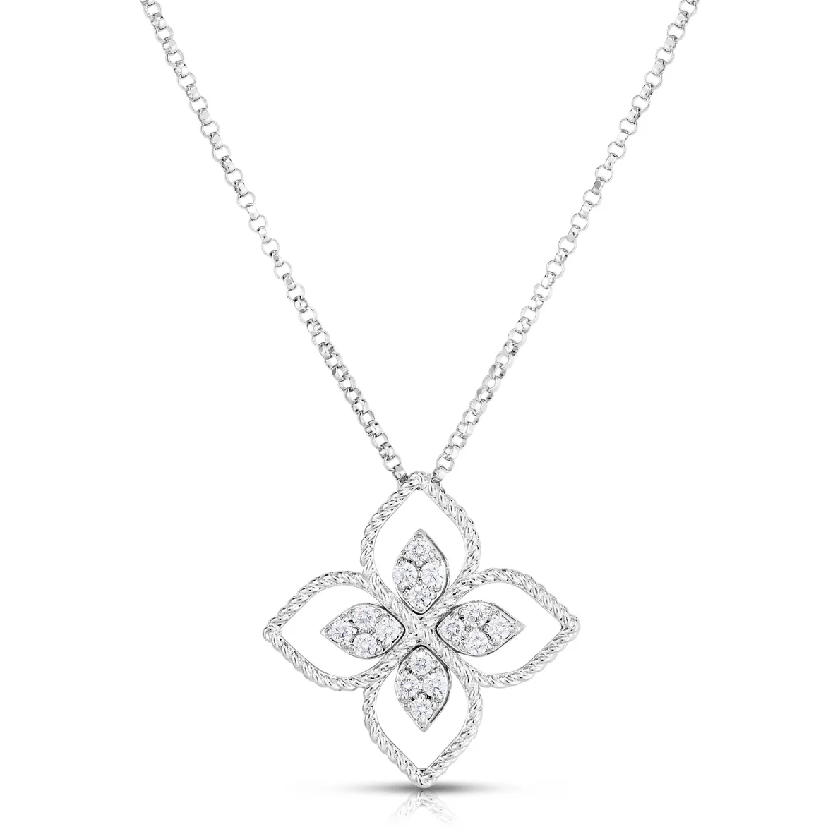 18K White Gold Principessa Diamond Flower Necklace by Roberto Coin Main image