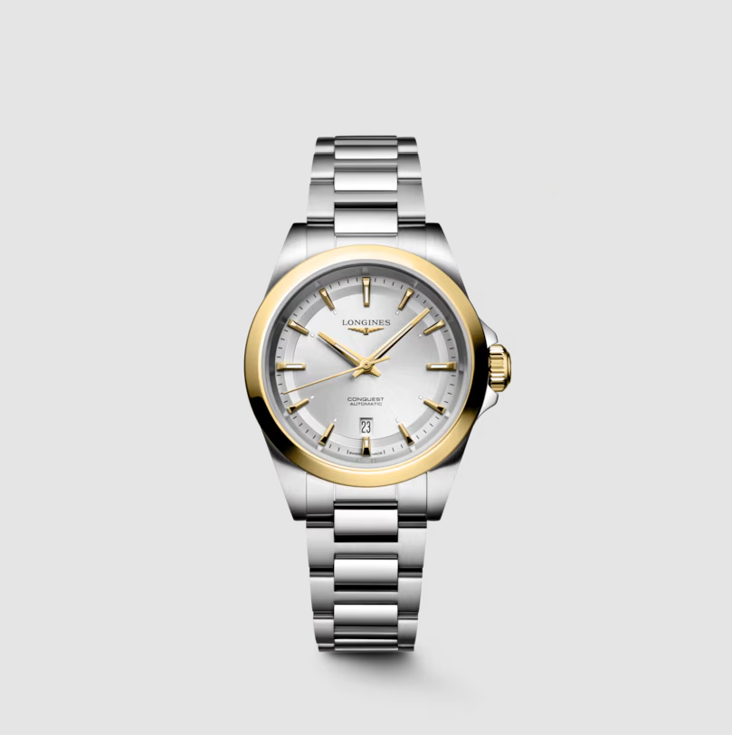 Longines conquest 30mm Stainless Steel & 18K Gold Cap Watch with Silver Dial
